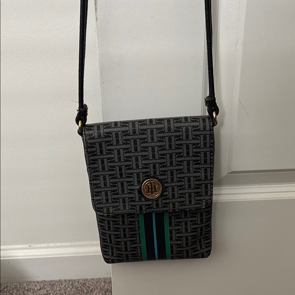 Tommy Hilfiger Black and Green Crossbody Bag
